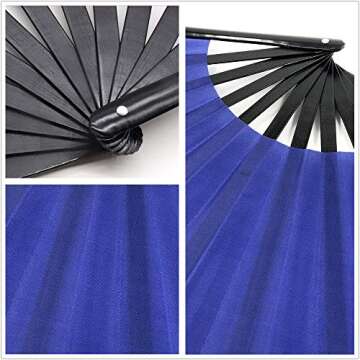 2 Pack Large Folding Hand Fan, Nylon-Cloth Vintage Retro Fabric Fans, Chinese Kung Fu Tai Chi Hand Fan for Men/Women, Festival, Dance, Gift, Performance, Decorations (Blue)