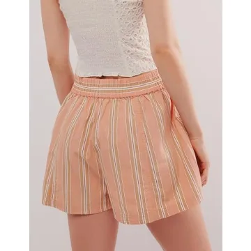 Tiko Miko Women's Summer Striped Casual Shorts High Waist