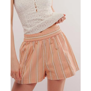 Tiko Miko Women's Summer Striped Casual Shorts High Waist