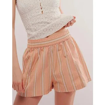 Tiko Miko Women's Summer Striped Casual Shorts High Waist