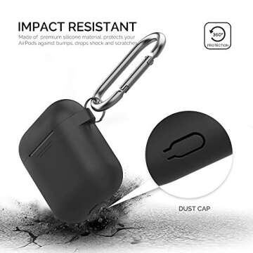 AhaStyle Upgrade Silicone Case Protective Cover [Front LED Visible] Compatible with Apple AirPods 2 & 1 (Black)