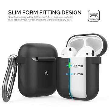 AhaStyle Upgrade Silicone Case Protective Cover [Front LED Visible] Compatible with Apple AirPods 2 & 1 (Black)