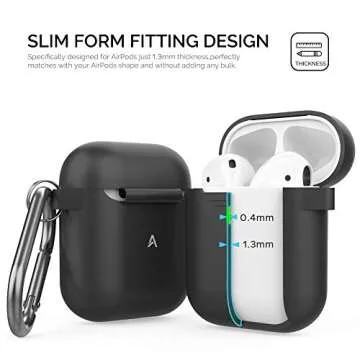 AhaStyle Upgrade Silicone Case Protective Cover [Front LED Visible] Compatible with Apple AirPods 2 & 1 (Black)