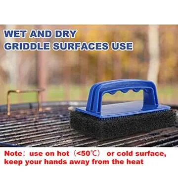 Blackstone Grill Cleaning Kit, Heavy Duty Griddle Scrubber Scouring Pad & Handle, Griddle Cleaning Brush for Charcoal, Gas Grills, Cast Iron Cookware, Oven, Grate, Stovetop
