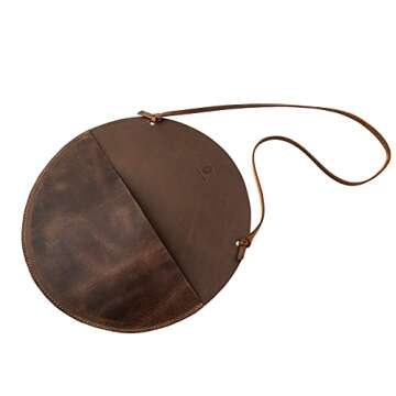 Leather At Home, Circular Wall File Organizer, Door Hanger for Documents, Letters, Invoices & Envelopes, Mail Storage, Full Grain Leather, Handmade, Bourbon Brown