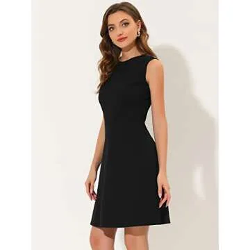 Allegra K Women's Work Dress Round Neck Solid Color Sleeveless A-Line Casual Office Dresses X-Small Black