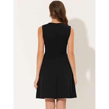 Allegra K Women's Work Dress Round Neck Solid Color Sleeveless A-Line Casual Office Dresses X-Small Black