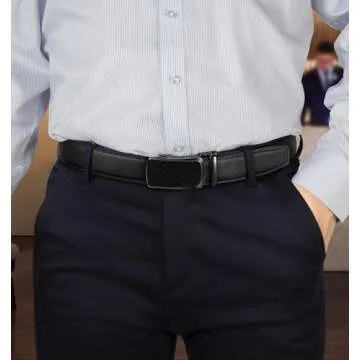 BULLIANT Men's Ratchet Belt 2 Pack-Click Leather Belt Adjustable for Men Gift 1 3/8-Cut for Perfect Fit(Black/Deep Brown,28"-34" Waist Adjustable)