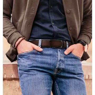 BULLIANT Men's Ratchet Belt 2 Pack-Click Leather Belt Adjustable for Men Gift 1 3/8-Cut for Perfect Fit(Black/Deep Brown,28"-34" Waist Adjustable)