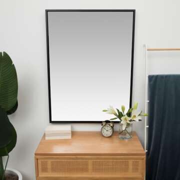 Hamilton Hills 30x40-Inch Black Framed Mirror - Stylish Rectangular Bathroom Mirror with Floating Gl...