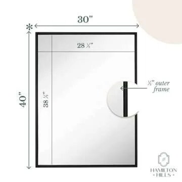 Hamilton Hills 30x40-Inch Black Framed Mirror - Stylish Rectangular Bathroom Mirror with Floating Glass Panel Vanity Border - Versatile Wall-Mounted Decor Mirror - Hangs Horizontal or Vertical