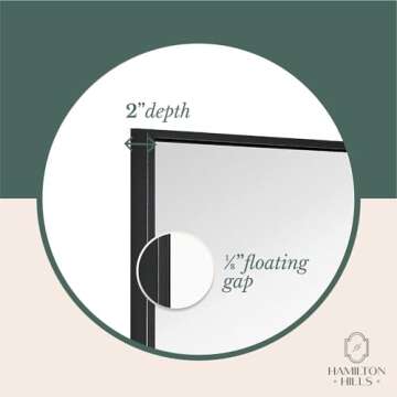 Hamilton Hills 30x40-Inch Black Framed Mirror - Stylish Rectangular Bathroom Mirror with Floating Glass Panel Vanity Border - Versatile Wall-Mounted Decor Mirror - Hangs Horizontal or Vertical