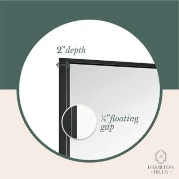 Hamilton Hills 30x40-Inch Black Framed Mirror - Stylish Rectangular Bathroom Mirror with Floating Glass Panel Vanity Border - Versatile Wall-Mounted Decor Mirror - Hangs Horizontal or Vertical
