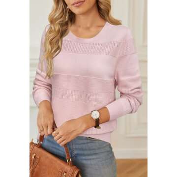 Arach&Cloz Womens Fall Sweater 2024 Crochet Crew Neck Trendy Tops Casual Pullover