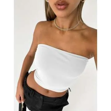 Trendy Queen Womens Tube Tops Strapless Crop Tops Basic Backless Sleeveless Bandeau Going Out Cute 2024 Summer Outfits White L