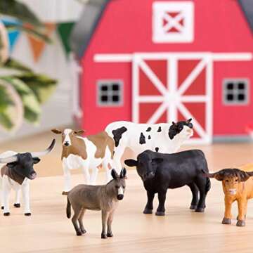 Terra by Battat Farm Animal Toy Set with 6 Realistic Figurines - Detailed Holstein Cow, Bulls & Donk...