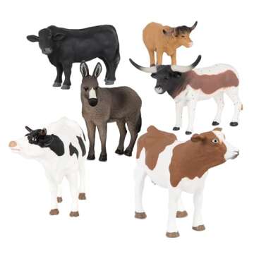 Terra by Battat Farm Animal Toy Set with 6 Realistic Figurines - Detailed Holstein Cow, Bulls & Donkey - Educational Toddler Farm Animal Toys for Learning & Imaginative Play, Ages 3+