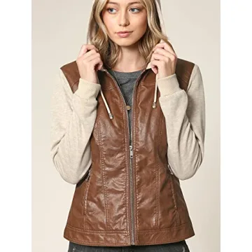 Stylish Lock and Love Faux Leather Jacket with Hoodie