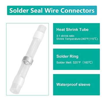 280pcs Solder Seal Wire Connectors,FUCUNN Heat Shrink Butt Connectors 26-24 AWG White,Self-Soldering...