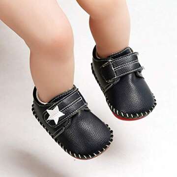 SOFMUO Baby Girls Boys Pu Leather Sneakers Anti-Slip Rubber Sole Cartoon Moccasins Handmade Newborn Slippers Hard Bottom Toddler First Walkers Infant Crib Shoes