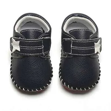 SOFMUO Baby Girls Boys Pu Leather Sneakers Anti-Slip Rubber Sole Cartoon Moccasins Handmade Newborn Slippers Hard Bottom Toddler First Walkers Infant Crib Shoes