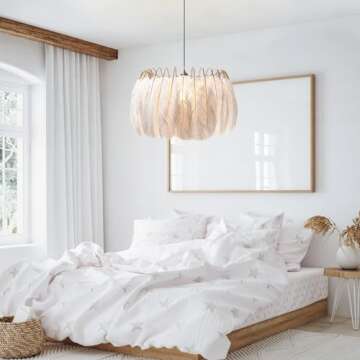 KCO Ligting Modern Pendant Feathers Light Nordic Feather Chandelier Decorative Ceiling Hanging Lamp Creative Light for Girls Room Bedroom Living Room (Small)