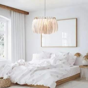 KCO Ligting Modern Pendant Feathers Light Nordic Feather Chandelier Decorative Ceiling Hanging Lamp Creative Light for Girls Room Bedroom Living Room (Small)