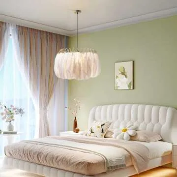 KCO Ligting Modern Pendant Feathers Light Nordic Feather Chandelier Decorative Ceiling Hanging Lamp Creative Light for Girls Room Bedroom Living Room (Small)