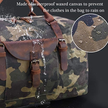 Oversized Travel Duffel Bag Waterproof Canvas Genuine Leather Weekend bag Weekender Overnight Carryon Hand Bag Camo