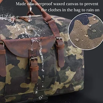 Oversized Travel Duffel Bag Waterproof Canvas Genuine Leather Weekend bag Weekender Overnight Carryon Hand Bag Camo