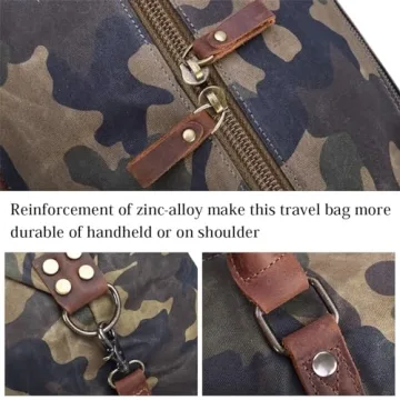 Oversized Travel Duffel Bag Waterproof Canvas Genuine Leather Weekend bag Weekender Overnight Carryon Hand Bag Camo
