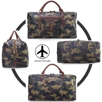 Oversized Travel Duffel Bag Waterproof Canvas Genuine Leather Weekend bag Weekender Overnight Carryon Hand Bag Camo