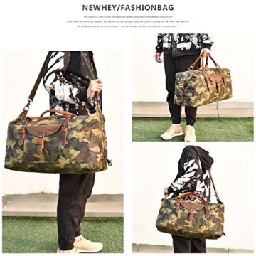 Oversized Travel Duffel Bag Waterproof Canvas Genuine Leather Weekend bag Weekender Overnight Carryon Hand Bag Camo