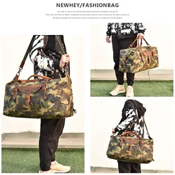 Oversized Travel Duffel Bag Waterproof Canvas Genuine Leather Weekend bag Weekender Overnight Carryon Hand Bag Camo