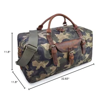 Oversized Travel Duffel Bag Waterproof Canvas Genuine Leather Weekend bag Weekender Overnight Carryon Hand Bag Camo