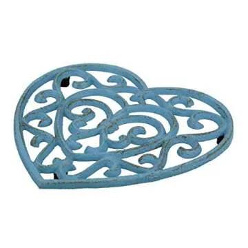 Stonebriar Country Rustic Heat Resistant Denim Blue Heart Shaped Cast Iron Trivet with Rubber Feet