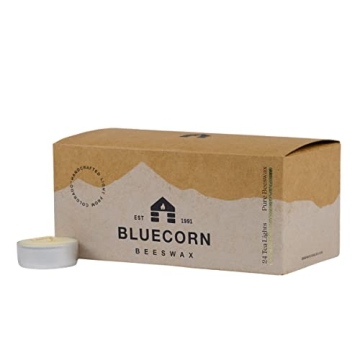 Bluecorn Beeswax 100% Pure Beeswax Tealight Candles - Ivory White | Long Lasting 4hr Burn | Eco-Frie...