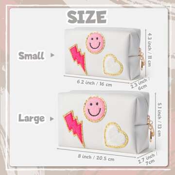 LieToi Preppy Patch Cosmetic Toiletry Bag, PU Leather Portable Waterproof Makeup Bag Smile Lightning...