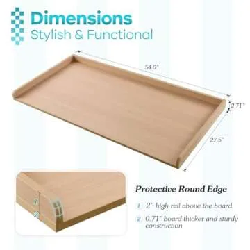 Kaboon Washer Dryer Countertop, Melamine Countertop with Edge Rails - 27.5" Depth x 54" Width Laundry Room Organization, Light Walnut