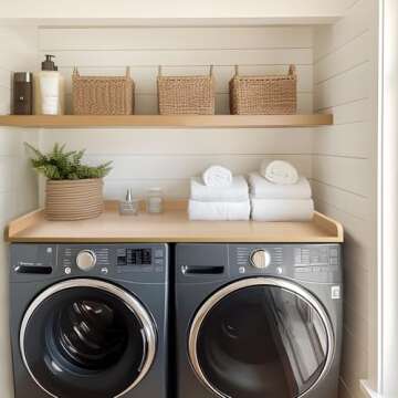 Kaboon Washer Dryer Countertop, Melamine Countertop with Edge Rails - 27.5" Depth x 54" Width Laundry Room Organization, Light Walnut