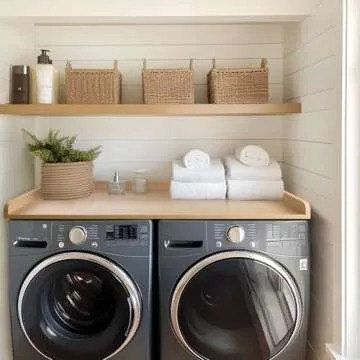 Kaboon Washer Dryer Countertop, Melamine Countertop with Edge Rails - 27.5" Depth x 54" Width Laundry Room Organization, Light Walnut