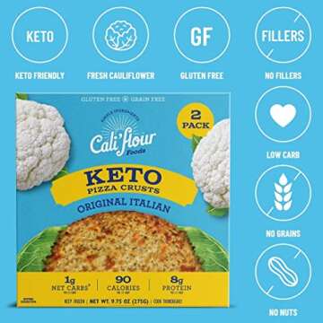 Cali'flour Foods Pizza Crust (Original Italian, 3 Boxes, 6 Crusts) - Keto Friendly | Low Carb, Gluten and Grain Free | Fresh Cauliflower Base