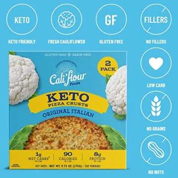 Cali'flour Foods Pizza Crust (Original Italian, 3 Boxes, 6 Crusts) - Keto Friendly | Low Carb, Gluten and Grain Free | Fresh Cauliflower Base