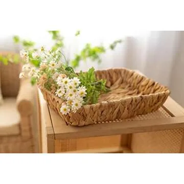 JLKIMZVO Hand-Woven Large Storage Baskets, Water Hyacinth Wicker Baskets for Organizing,Woven Baskets, Organizer, Natural Container，13.38” x 9.5” x 2.75”