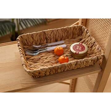JLKIMZVO Hand-Woven Large Storage Baskets, Water Hyacinth Wicker Baskets for Organizing,Woven Baskets, Organizer, Natural Container，13.38” x 9.5” x 2.75”