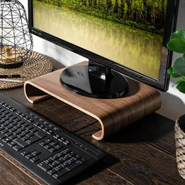 Navaris Wood Monitor Stand Riser - Stylish Desktop Organizer