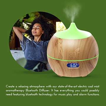 artnaturals Essential Oil Diffuser and Humidifier with Bluetooth Speaker Clock - (13.5 Fl Oz / 400ml Tank) - Electric Cool Mist Aromatherapy for Office, Home, Bedroom, Baby Room