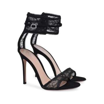 MANYUBEI Women's Stylish High Heels Black Lace Sandals