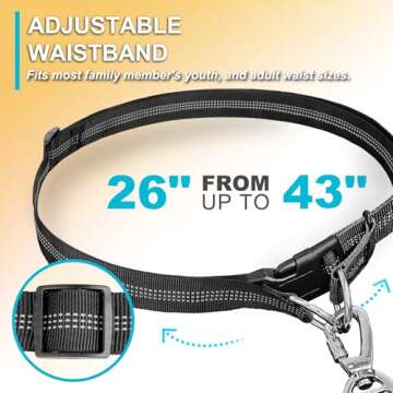 Laqibak Hands Free Dog Leash, Adjustable Waist Leash for Dog, Handle Bungee Dog Leash 4.2-6.7 Feet Long with Reflective Stitches for Walking Hiking Running, Fits 26"- 47" Waist, Black & Blue