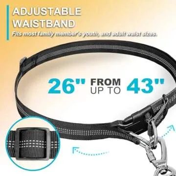 Laqibak Hands Free Dog Leash, Adjustable Waist Leash for Dog, Handle Bungee Dog Leash 4.2-6.7 Feet Long with Reflective Stitches for Walking Hiking Running, Fits 26"- 47" Waist, Black & Blue
